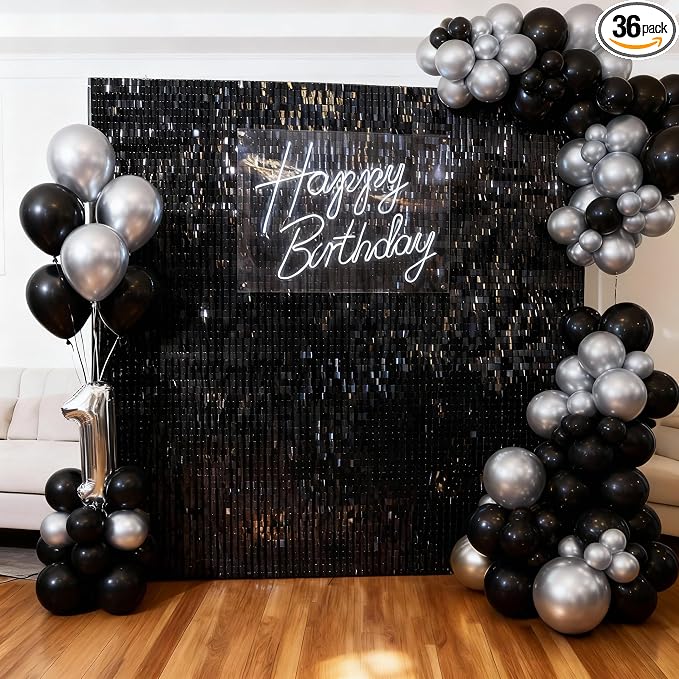 Black Shimmer Square Sequin Wall Panel Backdrop Decoration by Zuaooz