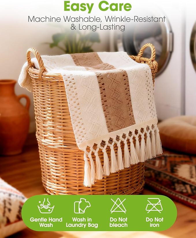 Pureegg Boho Table Runner 12 x 90 Inch, Woven Tassel Design | Dining Table - Image 4