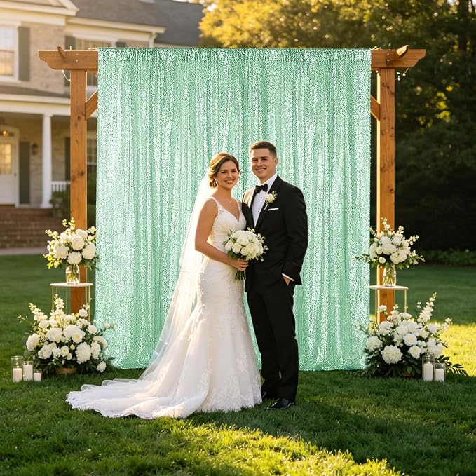 Sugargirl Mint Green Sequin Backdrop Curtain 4FTx8FT Glitter Mint Green - Image 8