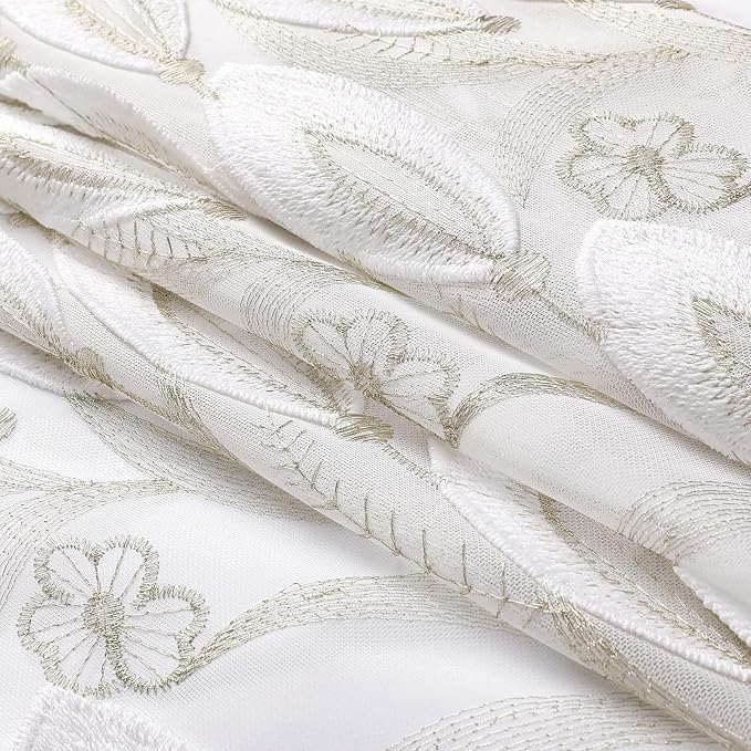 White Sheer Voile Curtains White Embossed Drip 54Wx84L Inch | Light Filtering - Image 4