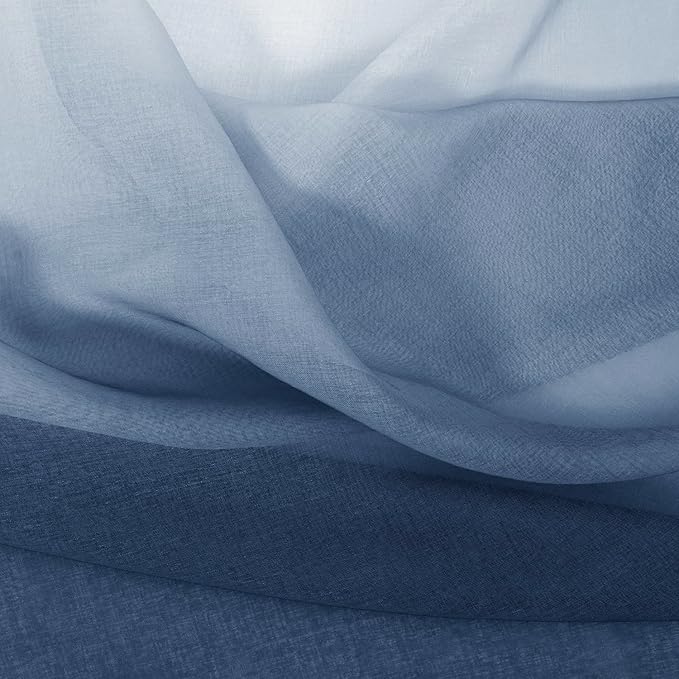 DWCN Blue Ombre Faux Linen Sheer Curtains - Image 6