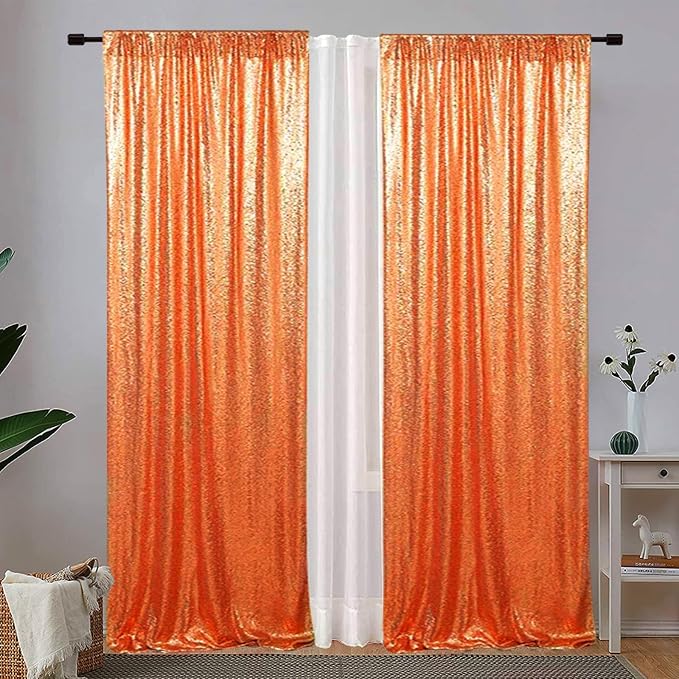 Eternal Beauty Orange 3mm Sequin Backdrop 2x8 Ft 2 Pack Wedding | Dense Sparkle - Image 2