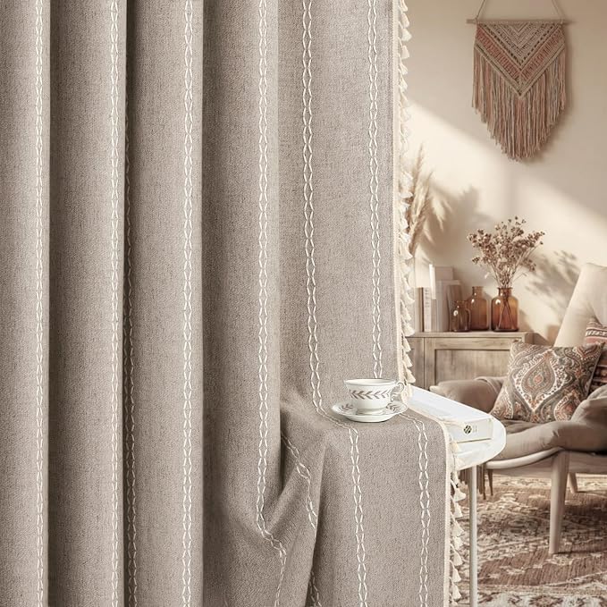 Khaki Brown Boho Blackout Curtains 63 Inch 2 Panels - Image 8