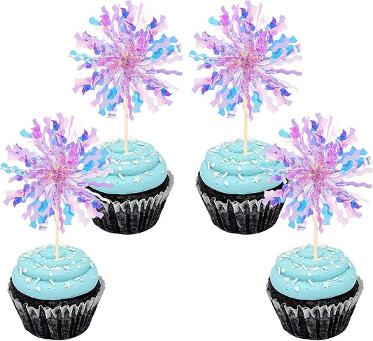 30 PCS Foil Firework Cupcake Toppers Sparkle Tinsel Cupcake Picks Happy by ZHUOWEISM