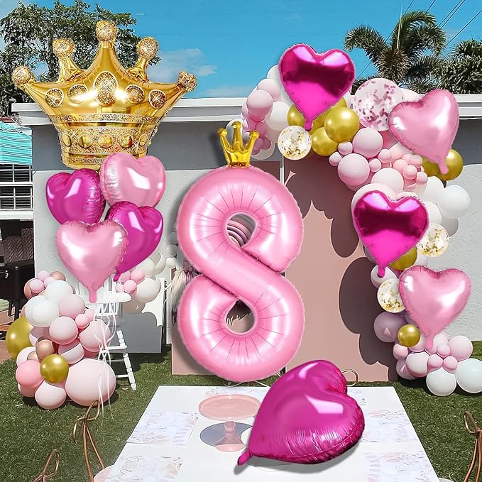 Princess 4th Birthday Party Decorations, 40 inch Large Pink Crown 4 Balloon - Image 4