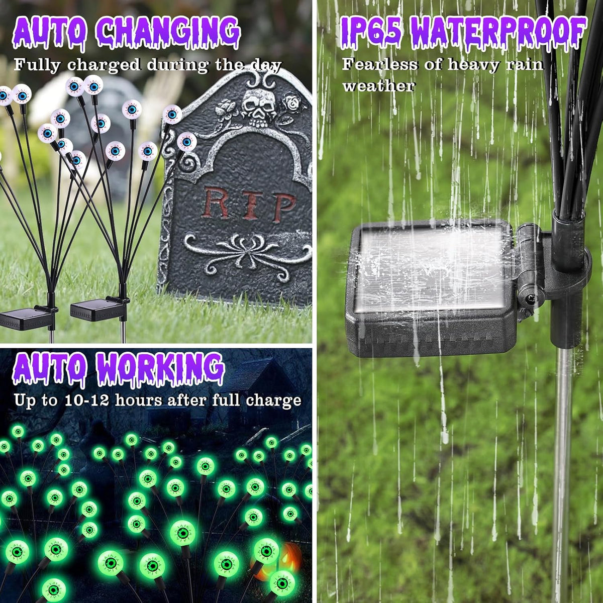 ASMAD Halloween Decorations Outdoor Solar Scary Eyeball Lights, 4Pack 32LEDs Green Eyeball Swaying Firefly Light, Waterproof Halloween Path Lights for Garden/Yard/Patio/Party Decor