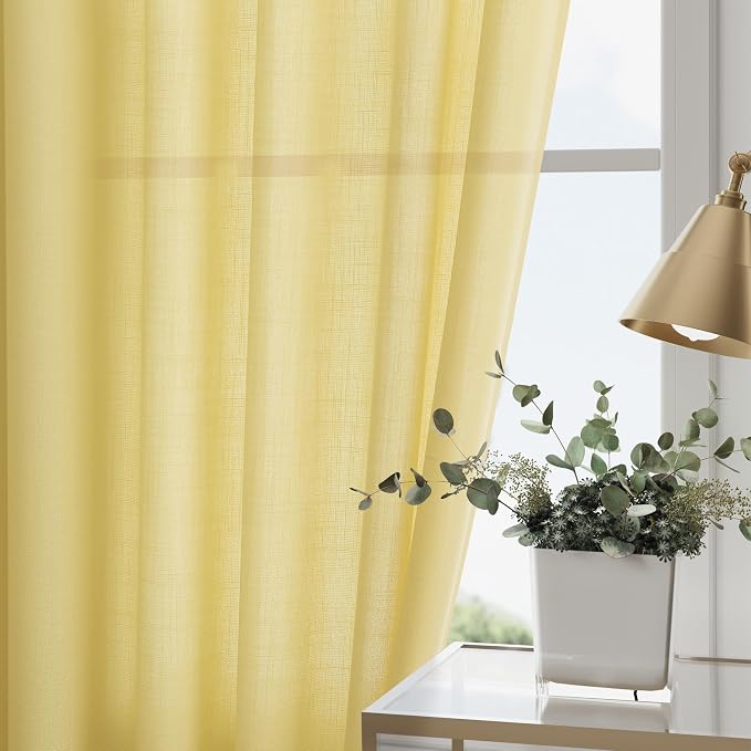 Yellow Linen Curtains 105 Inches Long - Image 2