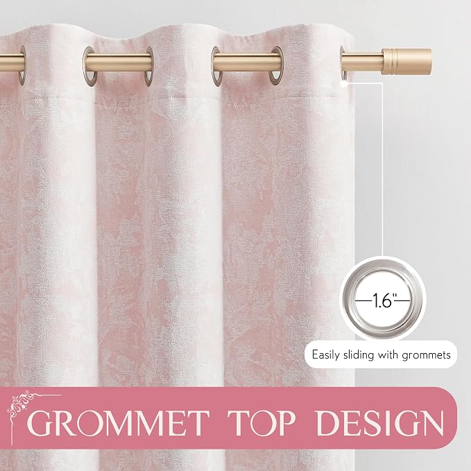 Beauoop Pink Floral Jacquard Blackout Curtains - Image 6