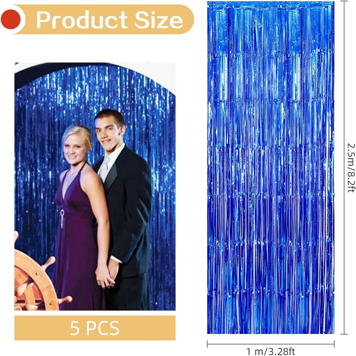 5 Pack Blue Fringe Foil Curtains 3.2ft x 8.2ft Tinsel Backdrop Streamers for Birthday Party Decoration Wedding Christmas Decoration (Navy)