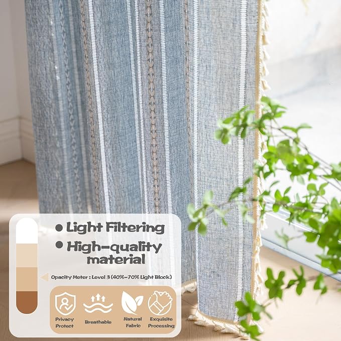 Sutuo Home Boho Curtains Striped Embroidery - Image 2