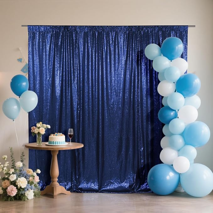 SquarePie 8x8ft Navy Blue Sequin Backdrop, High Density Non-Transparent Glitter by SquarePie
