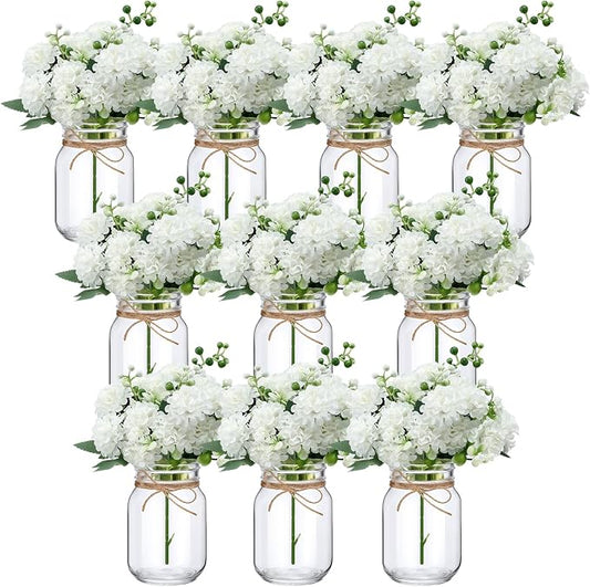 XunYee 10 Set Mason Jars for Centerpieces, Hydrangea | Mason Jar Flower Vases by XunYee