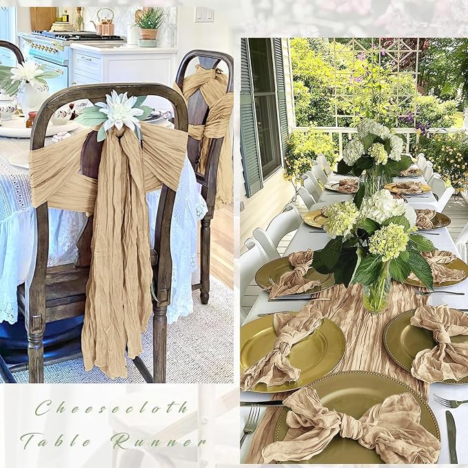 12 Pack Beige Cheesecloth Table Runner 17 x 108 Inch Gauze Table Runner Fabric - Image 3