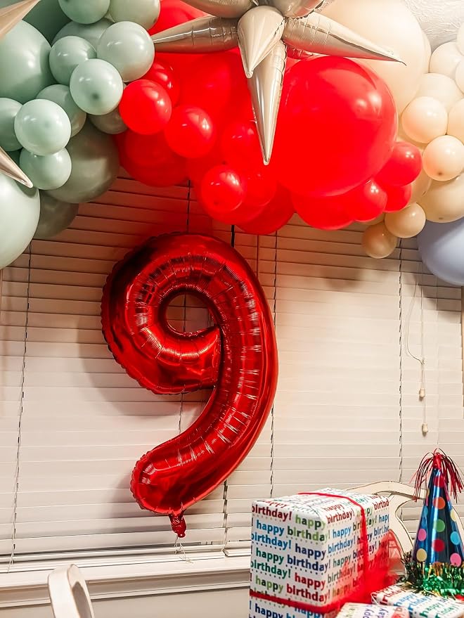 5 Balloon - Red Birthday Number Balloons, 40 Inch Decorations Men Women | Red - Image 9