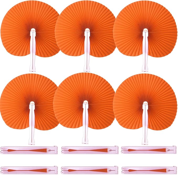 20 Pieces Orange Round Paper Fans | Foldable Handheld Fans by Bestage