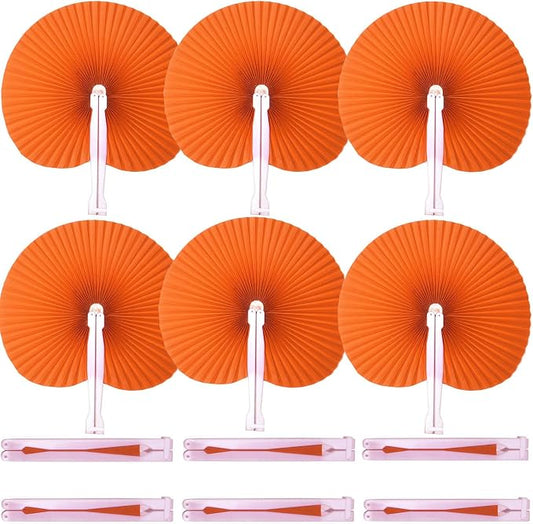 20 Pieces Orange Round Paper Fans | Foldable Handheld Fans by Bestage