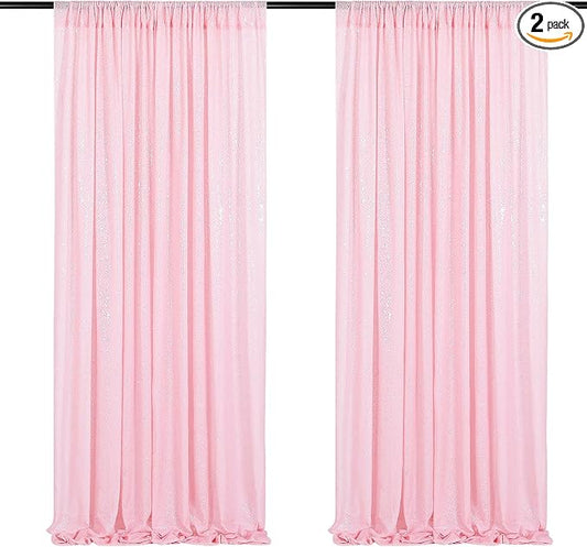 Pink Sequin Backdrop Curtains-2 Panels 3FTx8FT Light Pink Backdrop by SoarDream