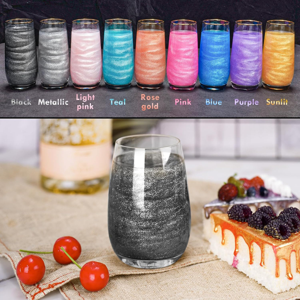 NiHome Edible Food-Grade Glitter Powder Glimmer Luster Dust Metallic Fancy Food Decorating Sprinkle Glimmery Dust for Drink Wine Beverage Cake Bakery Vegan Allergen-Free (Black, 0.35oz/10g)