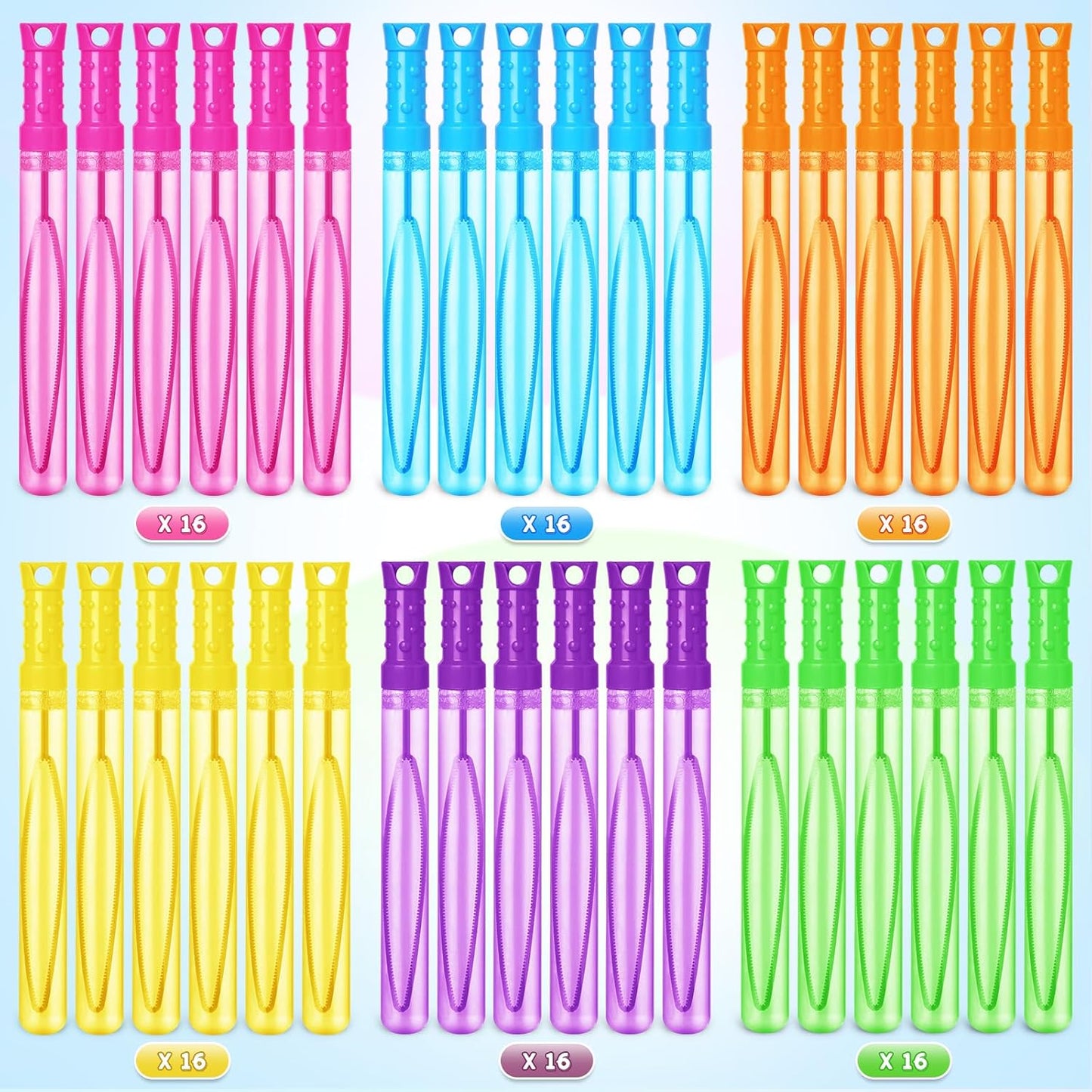 Bubble Wand, 96 Pcs Bubble Wands Bulk in 6 Colors, Bubble Party Favors for Kids, Summer Toys, Indoor Outdoor Activity, Themed Birthday, Wedding, for Girls & Boys