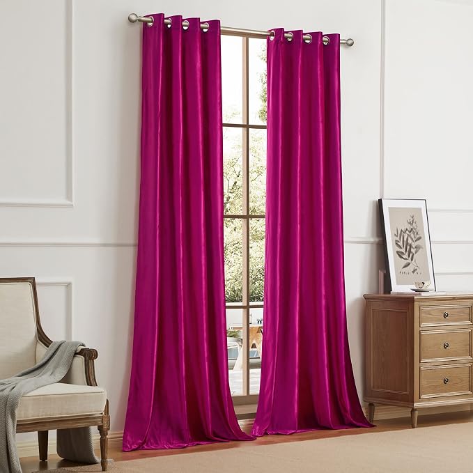Hot Pink Velvet Blackout Curtains 96 inch - Image 9