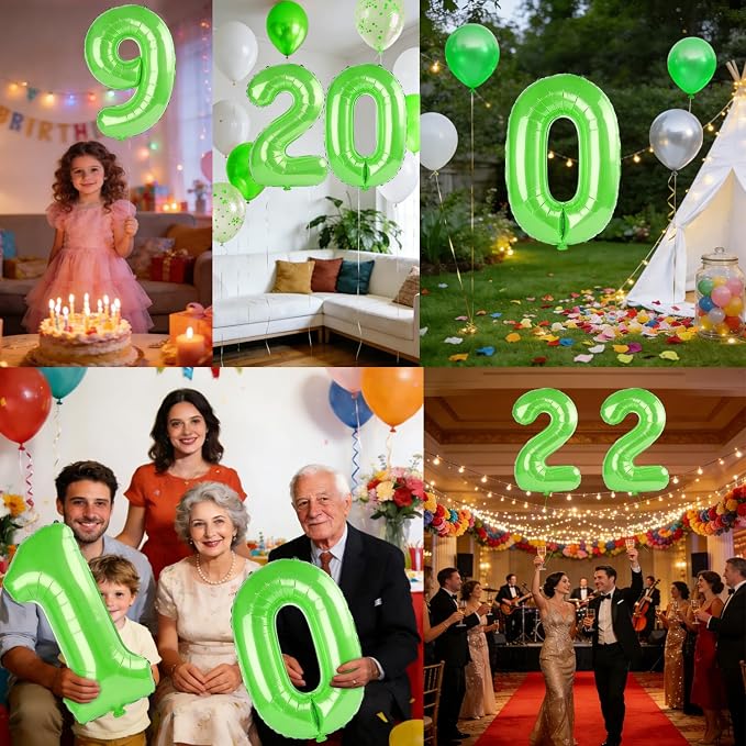 40 Inch Number 9 Balloons for 9th Birthday Party Decorations, 0-100 Fruit Green - Image 7