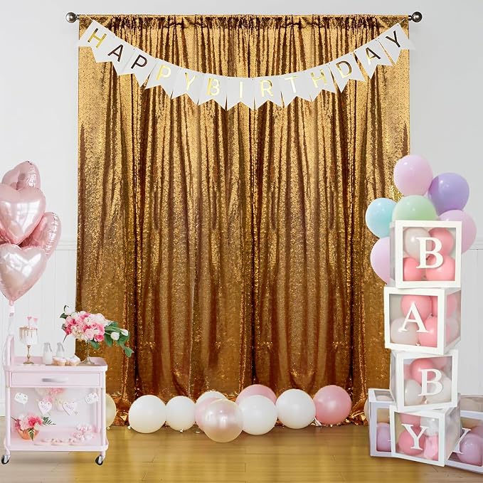 Sugargirl Black Gold Sequin Backdrop Curtain 4 Panels 2FTx8FT Glitter Black - Image 8