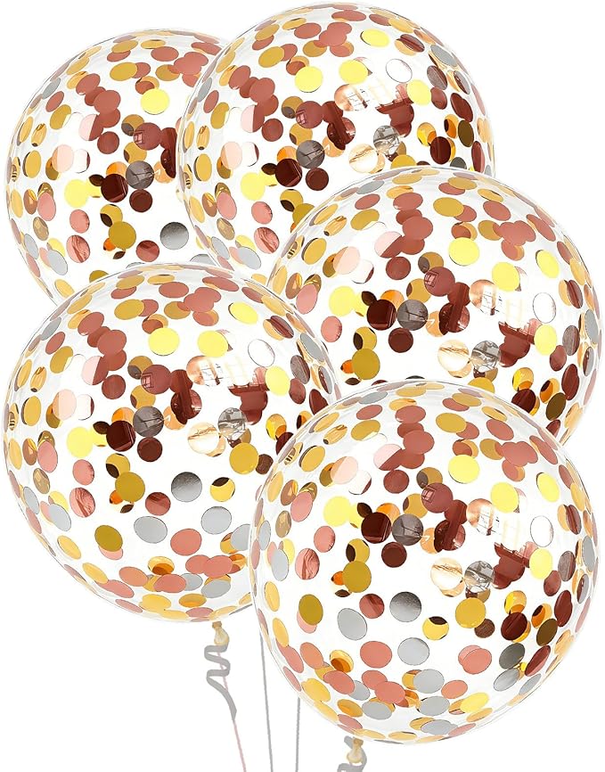 VHUWE Gold Silver Rose Gold Confetti Balloons 25 Pcs, 12 Inch Thickened Clear - Image 4