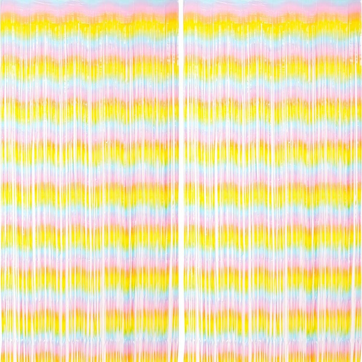 2 Pack Pastel Rainbow Foil Fringe Backdrop Curtains, Tinsel Streamers Birthday Party Decorations, Fringe Backdrop for Baby Shower, Gender Reveal, Birthday Party