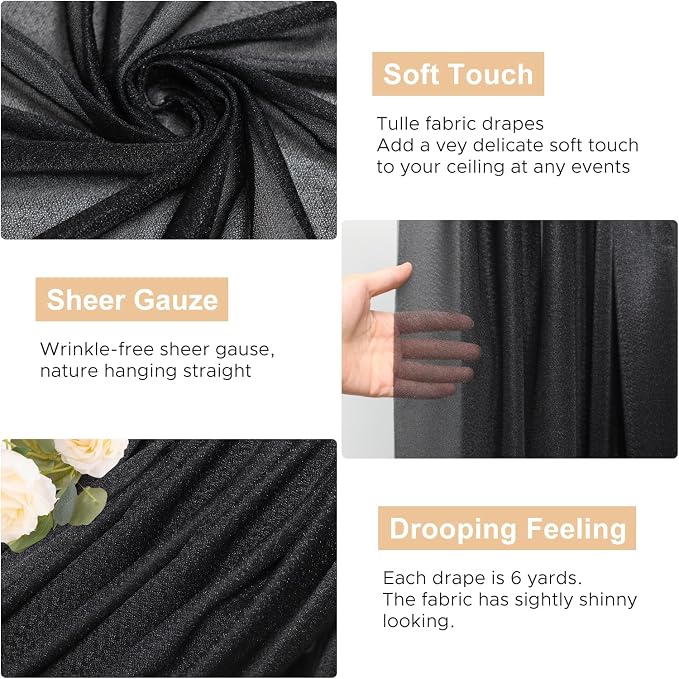 Black Wedding Arch Draping Fabric Backdrop Drapes Sheer 28.7"x 20FT | Sheer - Image 2