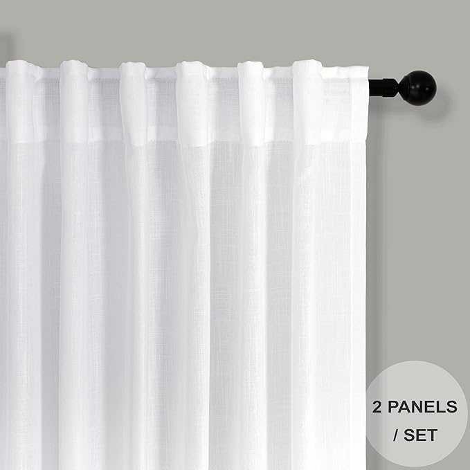 White Curtains 38 Inch Wide for Bedroom 2 Panels Back Tab Rod Pocket Semi Sheer - Image 7