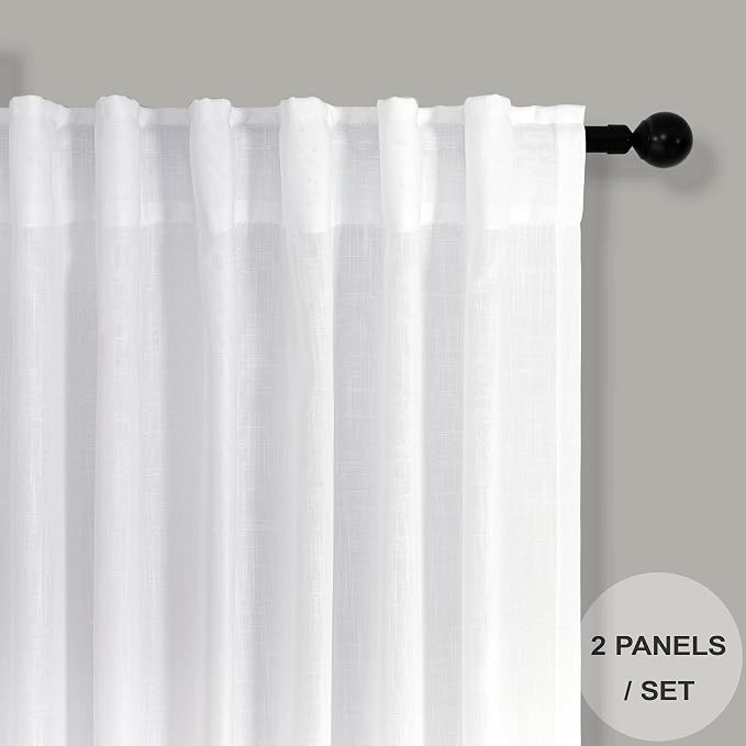 Pitalk White Linen Curtains 36 Inch Wide - Image 3