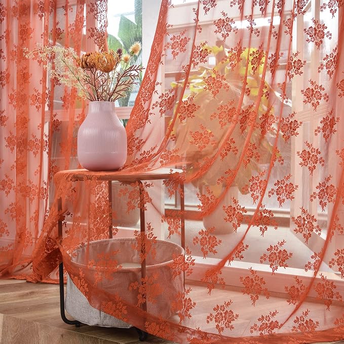 Kotile Burnt Orange Sheer Curtains - Image 5