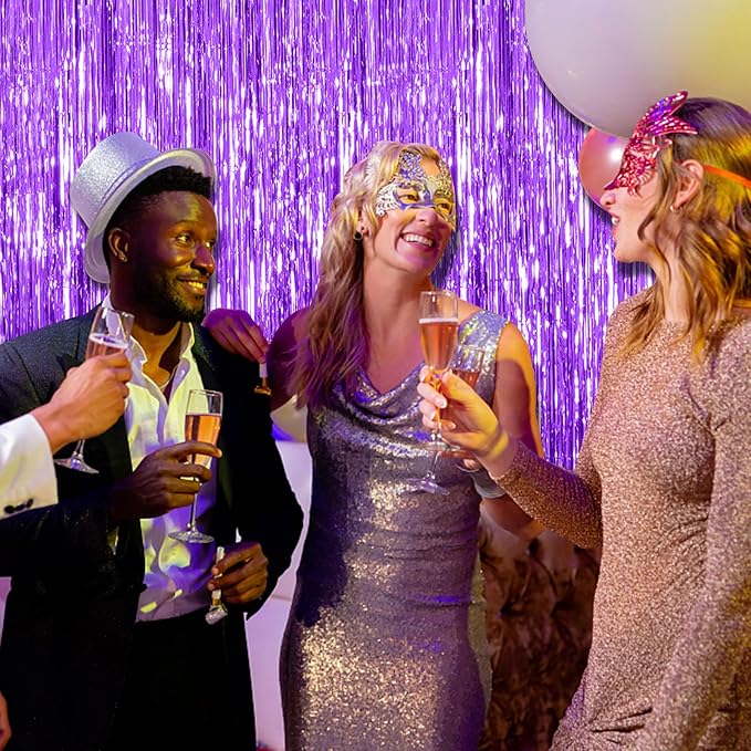2 Pack Purple Backdrop Tinsel Streamers Foil Fringe Backdrop Halloween Party - Image 5