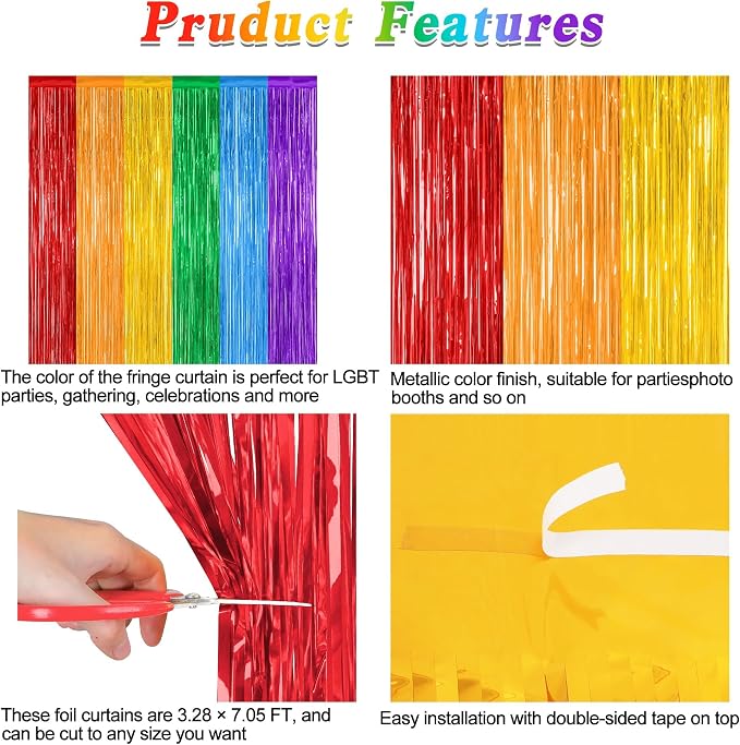 ZATAYE 8 Pack Rainbow Kindergarten Foil Curtain Streamer Decorations | Rainbow - Image 4