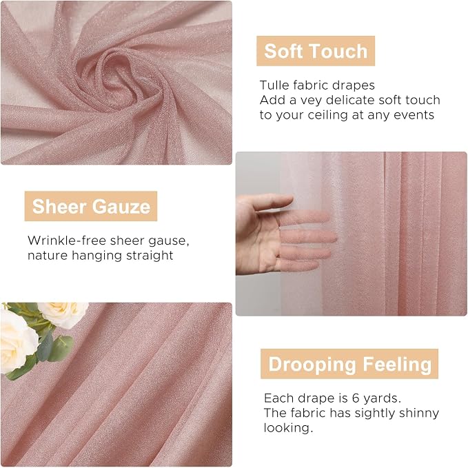 Wedding Arch Draping Fabric Backdrop Drapes 6 Panels, Dusty Rose | 28.7"x20FT - Image 2