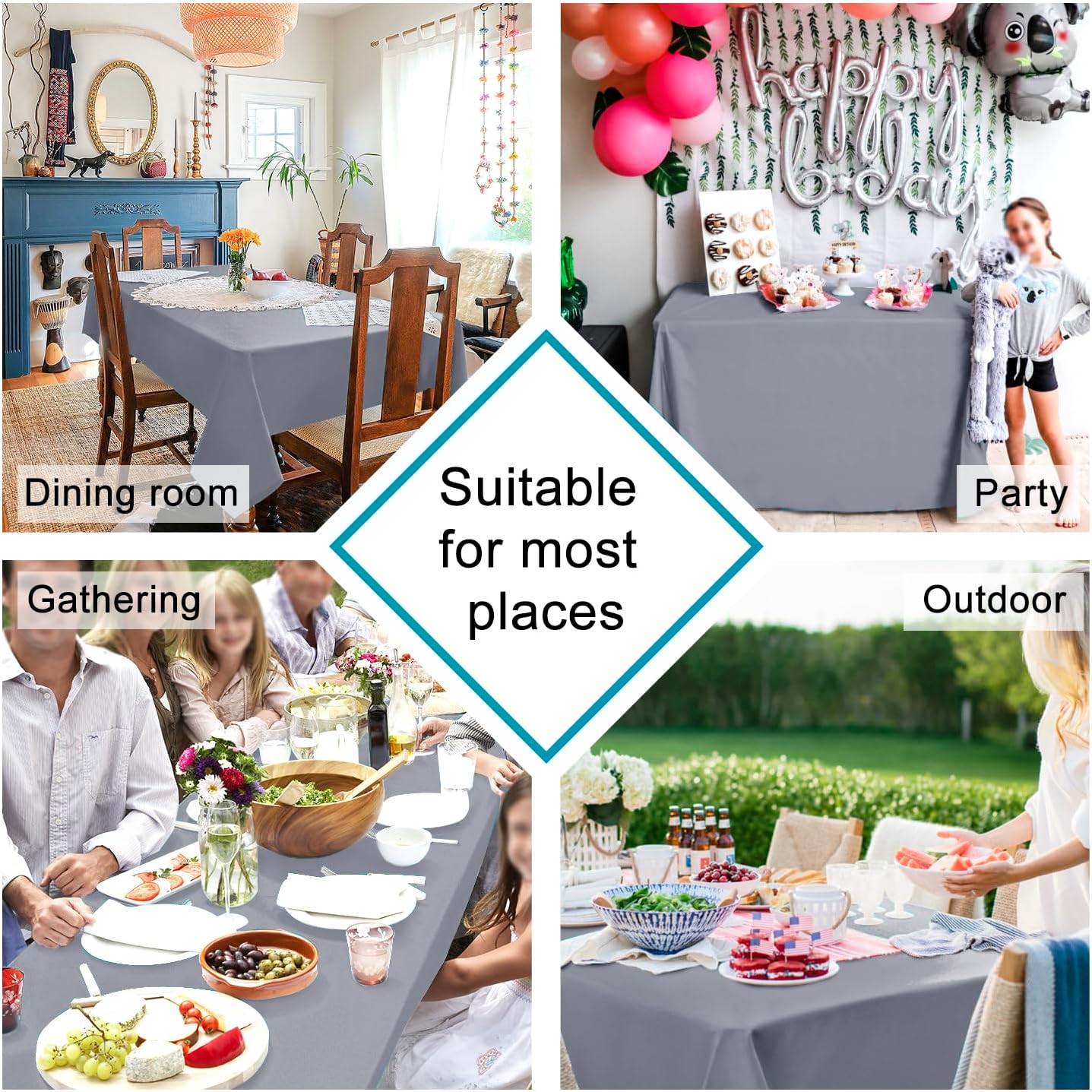 Hiasan Light Gray Rectangle Tablecloth - Waterproof Spillproof and Wrinkle Resistant Washable Polyester Table Cloth for Dining Party, 70 x 120 inch
