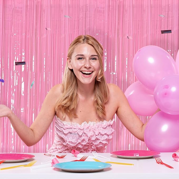 5 Pack Backdrop Party Decorations Pink Tinsel Curtain Party Backdrop Foil - Image 3
