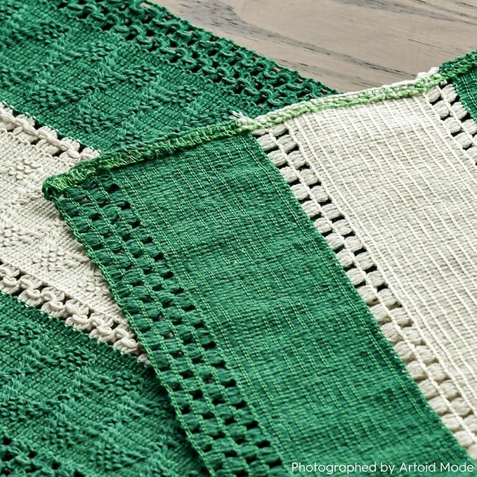 Artoid Mode Emerald Green Farmhouse Woven Table Runner 12x120 Inch | Holiday - Image 5