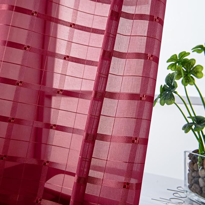SpaceDresser Check Sheer Curtains 90 Inches Long - Image 2