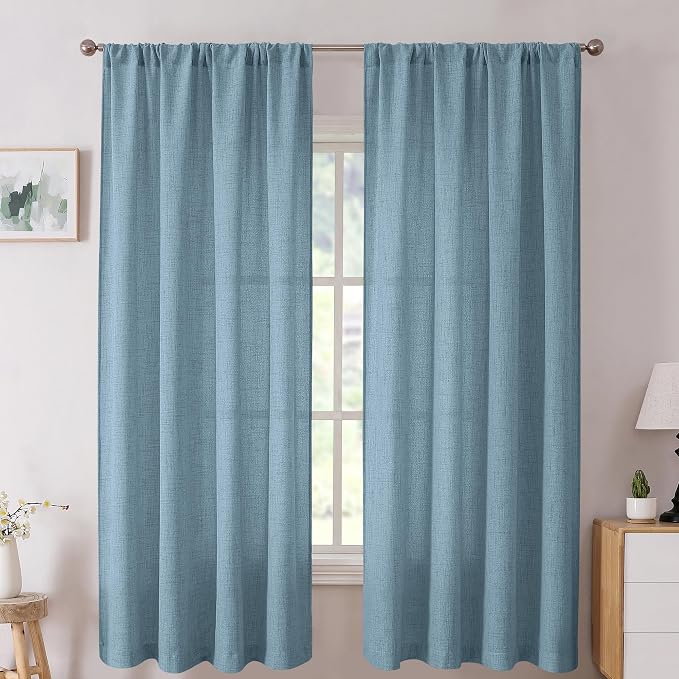 Tollpiz Linen Curtain Bedroom Rod Pocket Semi Sheer Curtains Burlap Light by Tollpiz