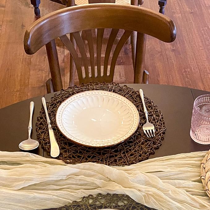 AHHFSMEI Paper Braided Round Placemats Set of 8 Natural Non-Slip Heat Resistant - Image 7