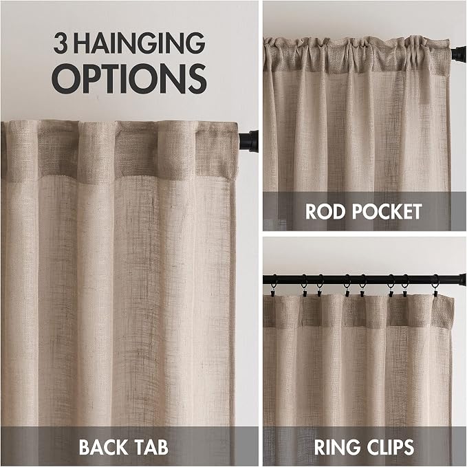 MIULEE Taupe Linen Curtains 42x84 Inch Length 2 Panels - Image 3