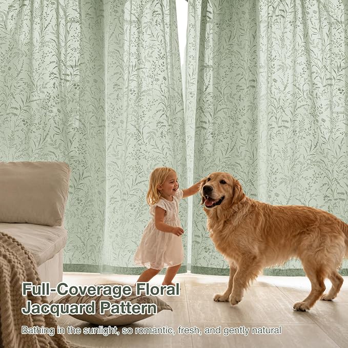 Anmao Sage Green Semi Sheer Light Filtering Curtains 72 Inches Long 2 Panels - Image 5