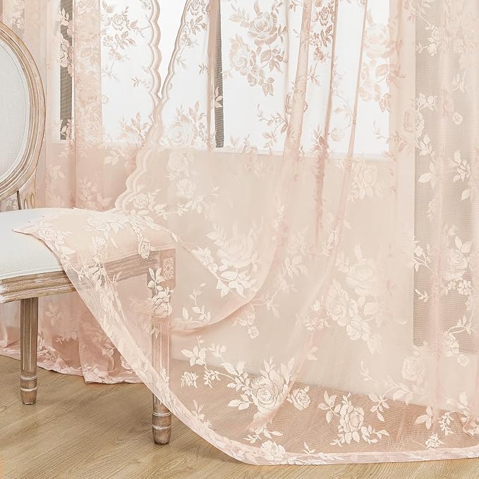 SEEKRIGHT Blush Pink Lace Curtains - Image 5