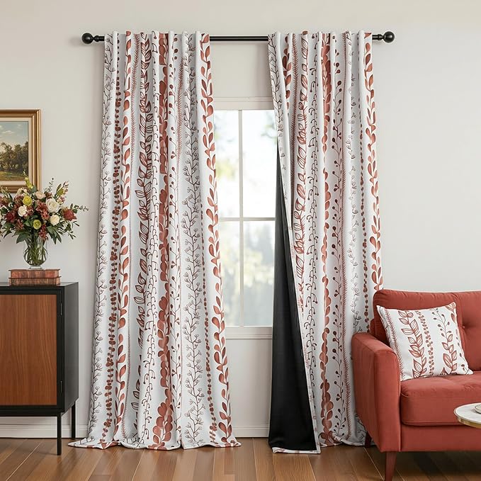 Boho Terracotta Blackout Curtains 84 Inches Long 2 Panels by MEETSKY