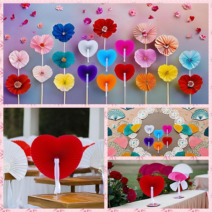 20 Pieces Silver Heart Paper Fans | Foldable Handheld Fans - Image 3