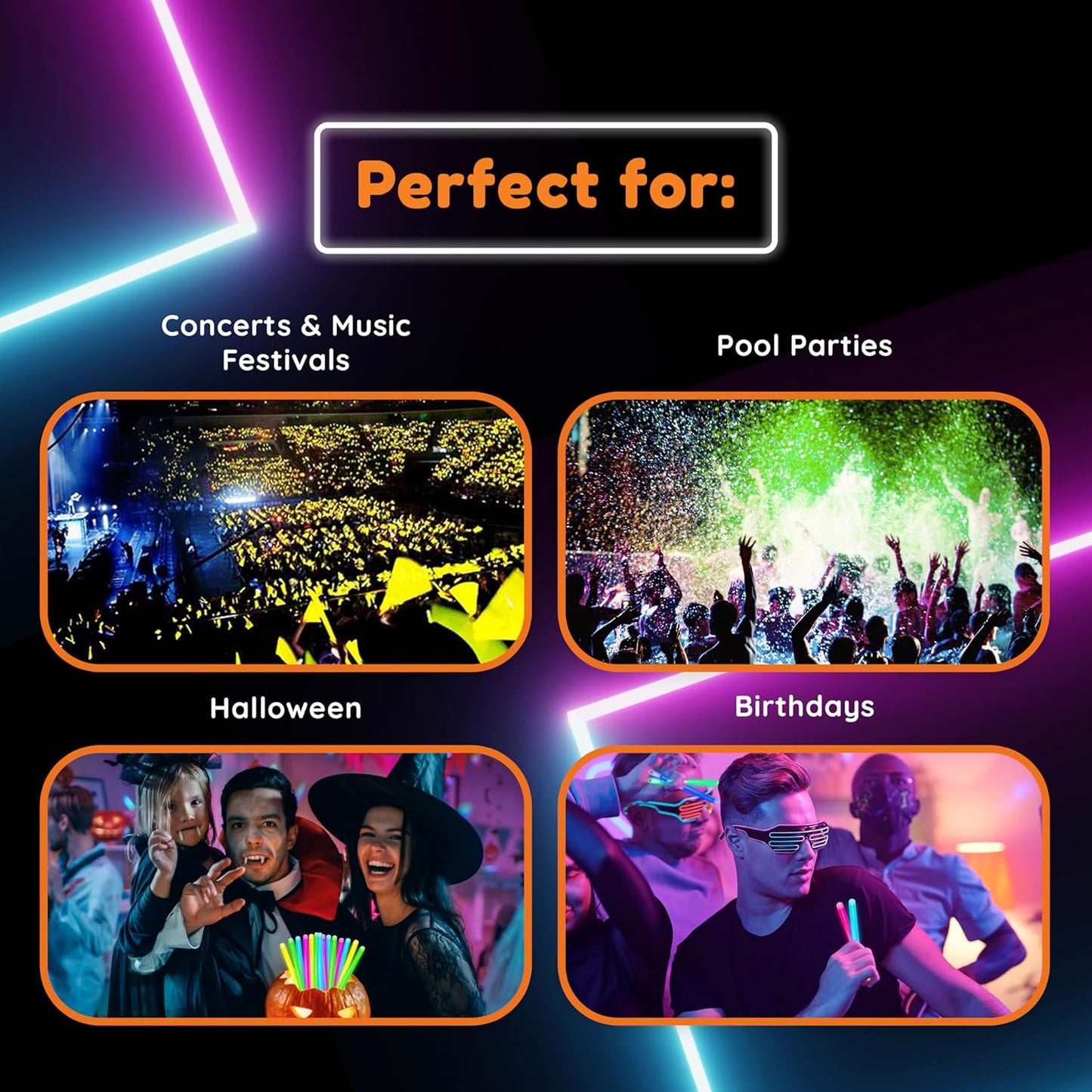 Glow Fever Bulk 50ct 4" Glow In The Dark Sticks, For Kids Party Supplies Birthday Party Favors Halloween Accessory Game Prizes or Treats, Multi