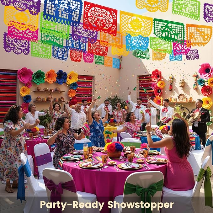 DOMESTAR 8 Packs 144 FT Mexican Papel Picado, Fiesta Mexican Party Banners | - Image 2