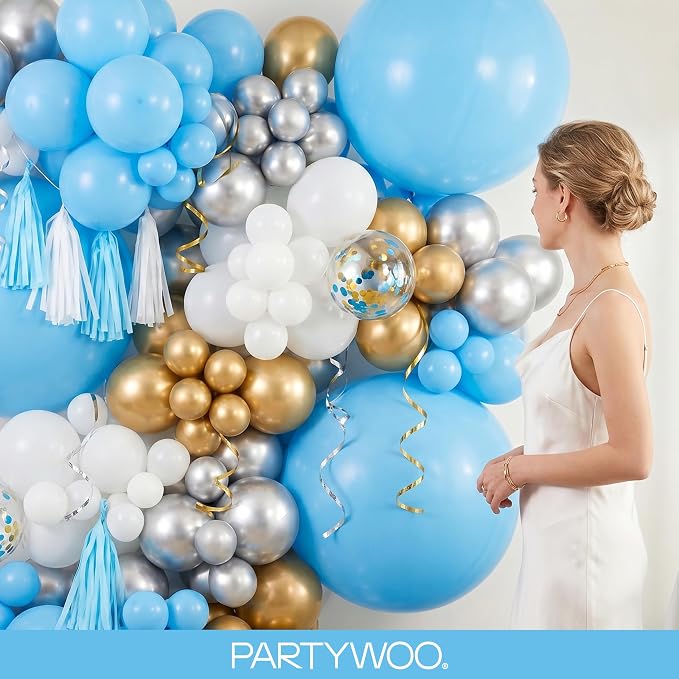 PartyWoo Light Blue Balloons 123pcs Baby Pastel Blue Color 5 Inch | 18 12 10 5 - Image 9