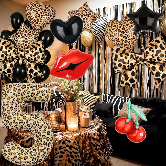 Leopard Print Bow Balloons Birthday Decorations 40Inch Cheetah Number 1 Foil - Image 5